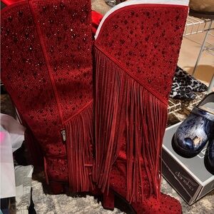 Red Fringe Sequin Boots